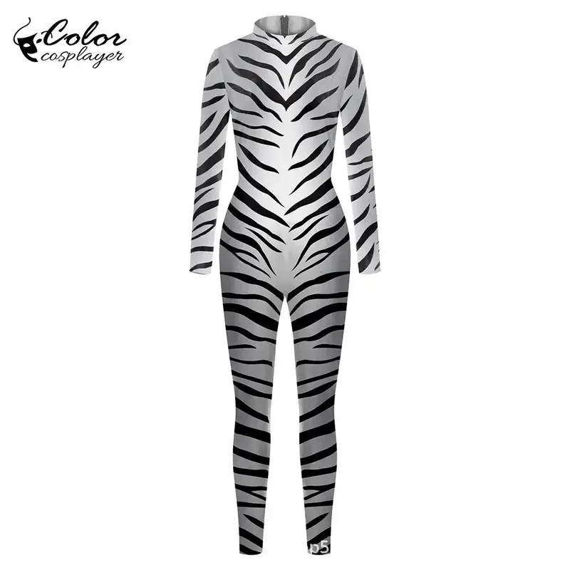 Zebra Cor Cosplay Macacões, Halloween Cosplay Costume, Fantasia Festa Carnaval Animal Vestuário, Zentai Suit, Adulto Catsuit, Roupa