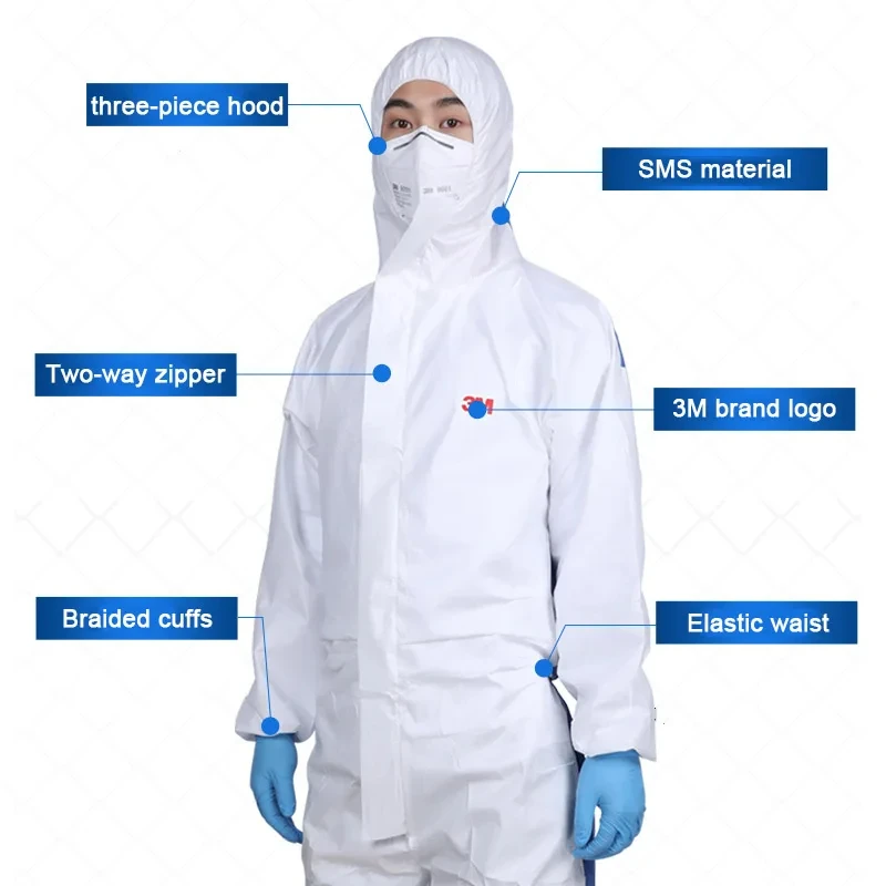 3M 4535 Chemical Protective Coverall Jumpsuit with Hood SMS Material Breathable Dustproof Pesticide Painting Clothing