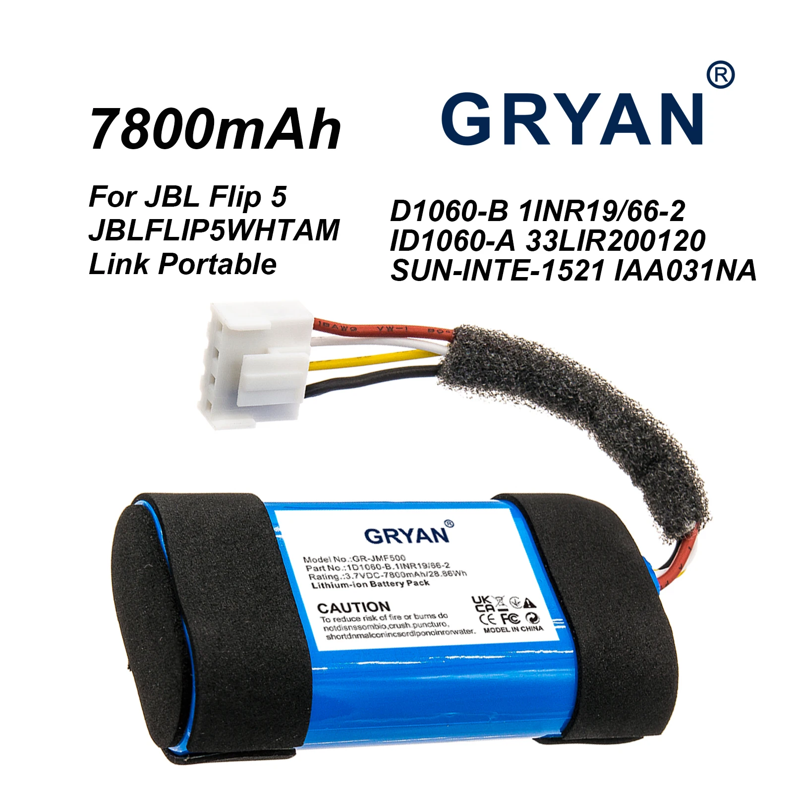 7800mAh Speaker Battery for JBL Flip 5 FLIP5WHTAM Link Portable ID1060-B 1INR19/66-2 ID1060-A 33LIR200120 SUN-INTE-1521 IAA031NA