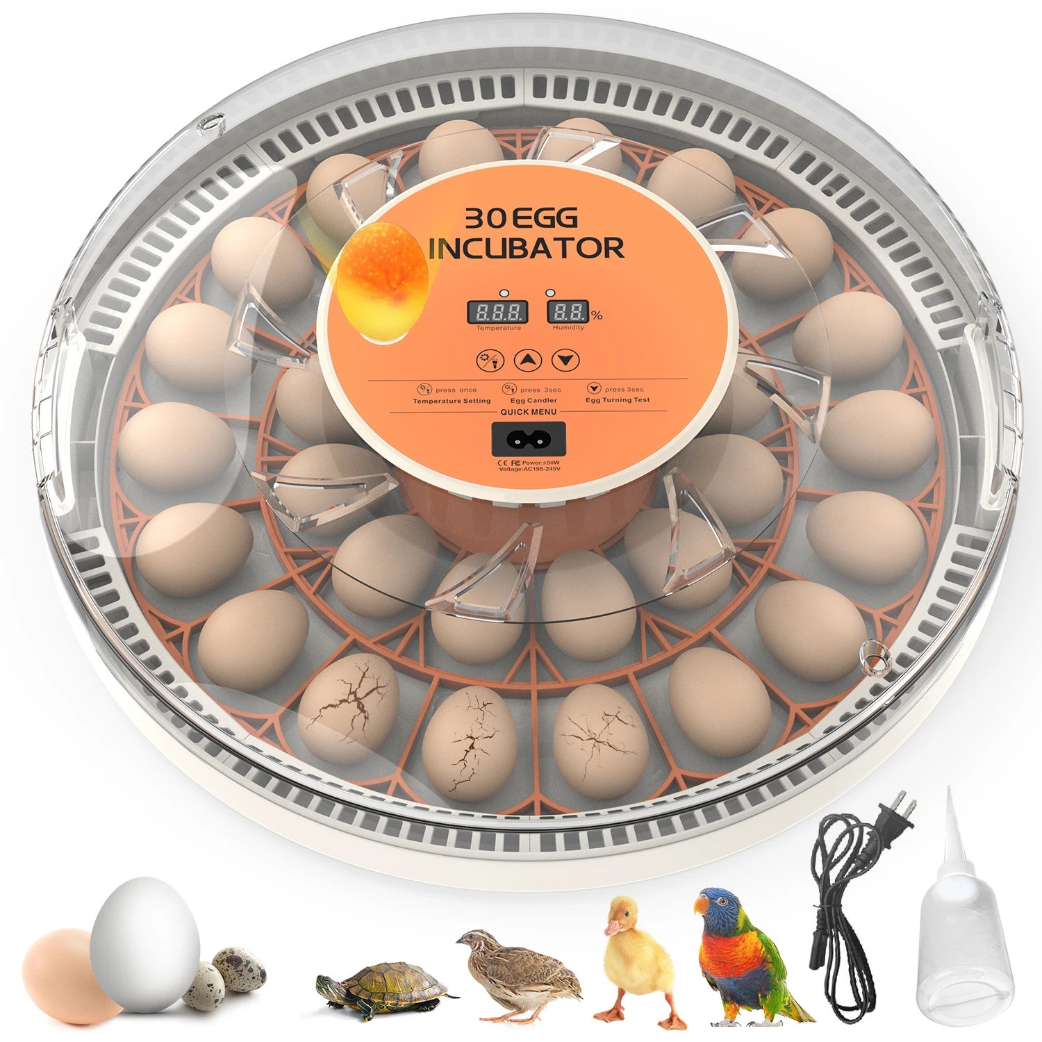 

30-52 Egg Incubator with Automatic Egg Turning, Temperature Control and Humidity Monitor Incubators for Hatching Eggs, Chicken,