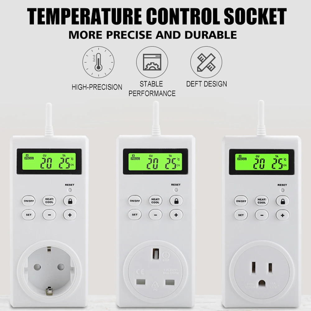 Prise thermique intelligente sans fil, interrupteur de contrôle de la température, affichage numérique, chauffage, refroidissement, réglable