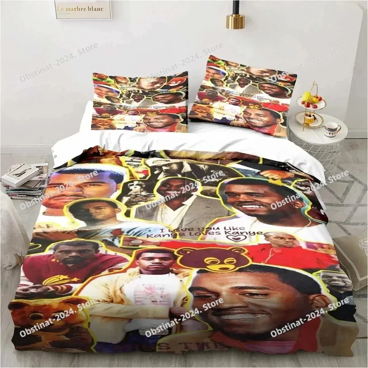 

Top Rapper Kanye West Bedding Set Printed single Comforter Quilt Bed Cover Duvet Cover Pillow Case 3 Pieces Sets Kids Adult Size