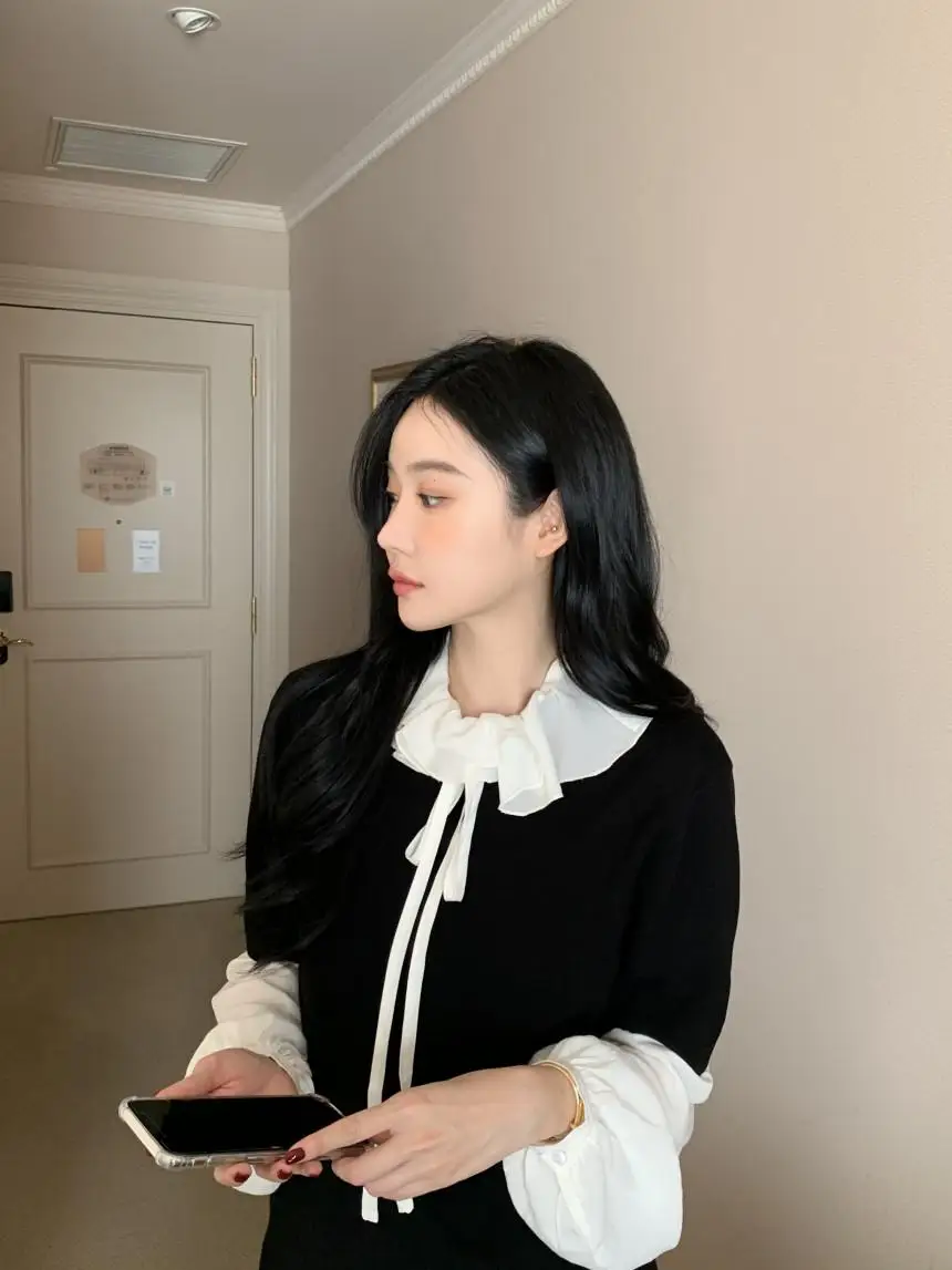 Women's Loose Straight Knitted irt ort Sve Gathered Hem Top Agel Versatile Cotton Blend Faionable Casual Wear