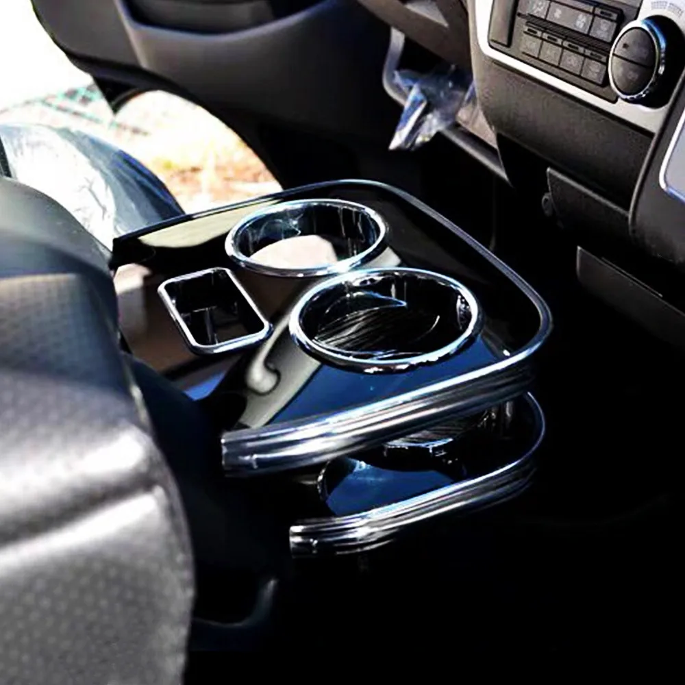 Chrome Brim Piano Black Wood Grain Cup Holder Luxury Car Center Arm Rest Desk Tea Table Coffee Holder For 2005-2018 Toyota Hiace