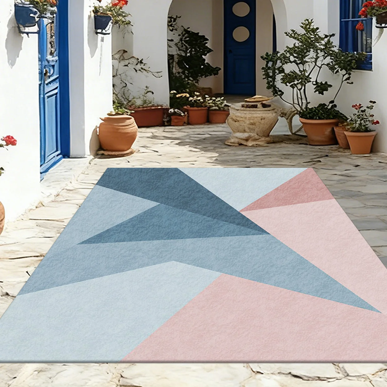 Abstract Color Block Carpet Minimalist Style Ground Covering For Garden Courtyard Entrance Anti-Wear Durable Foot Pad