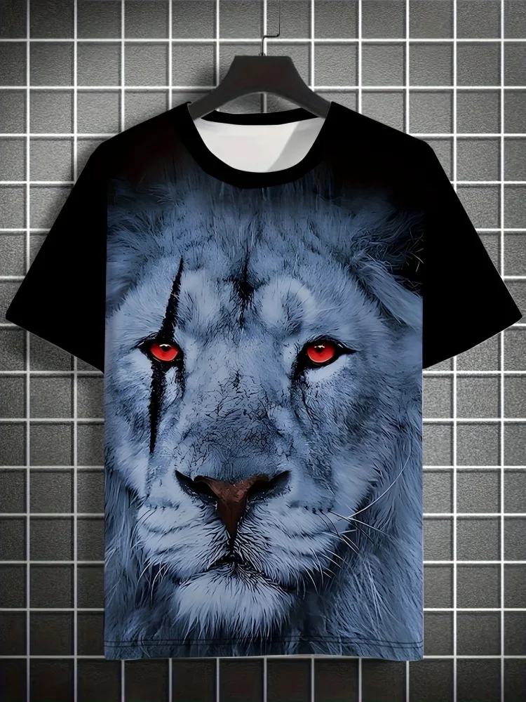 New Men T-Shirt 3D Fierce Leopard Graphic Print Summer Fashion Crew Neck Short Sleeved T-Shirt for Men Top Tiger Street Clothing