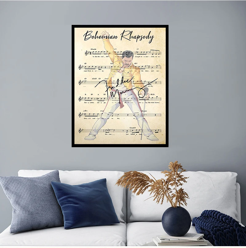 Bohemian Rhapsody Chord Lyrics Freddie Mercury Portrait Canvas Painting S and Prints Wall Art for Room Home Decor