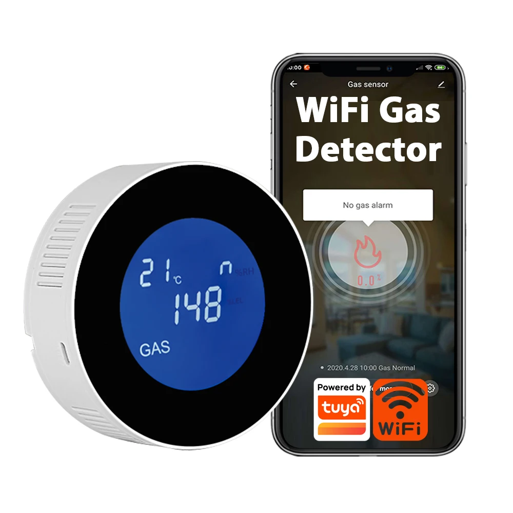 

Tuya Wifi Natural Alarm Sensor With Temperature Function Fuel Gas Leak Detector LCD Display Smart Life App
