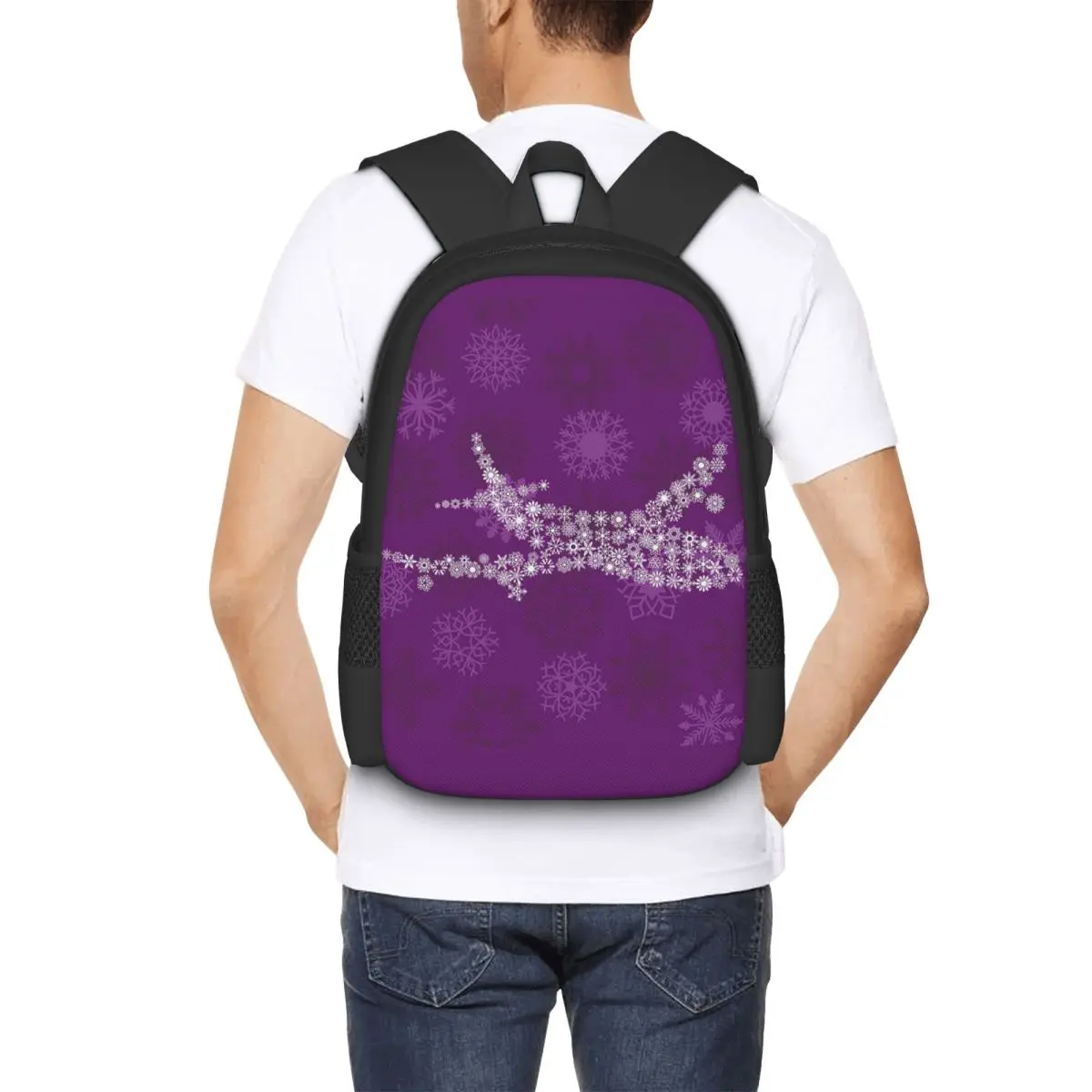 Snowflake Airplane On Purple Backpack Hot Sale Daypack Large Capacity Children BookBag School Bag Shoulder Bags for Men Women
