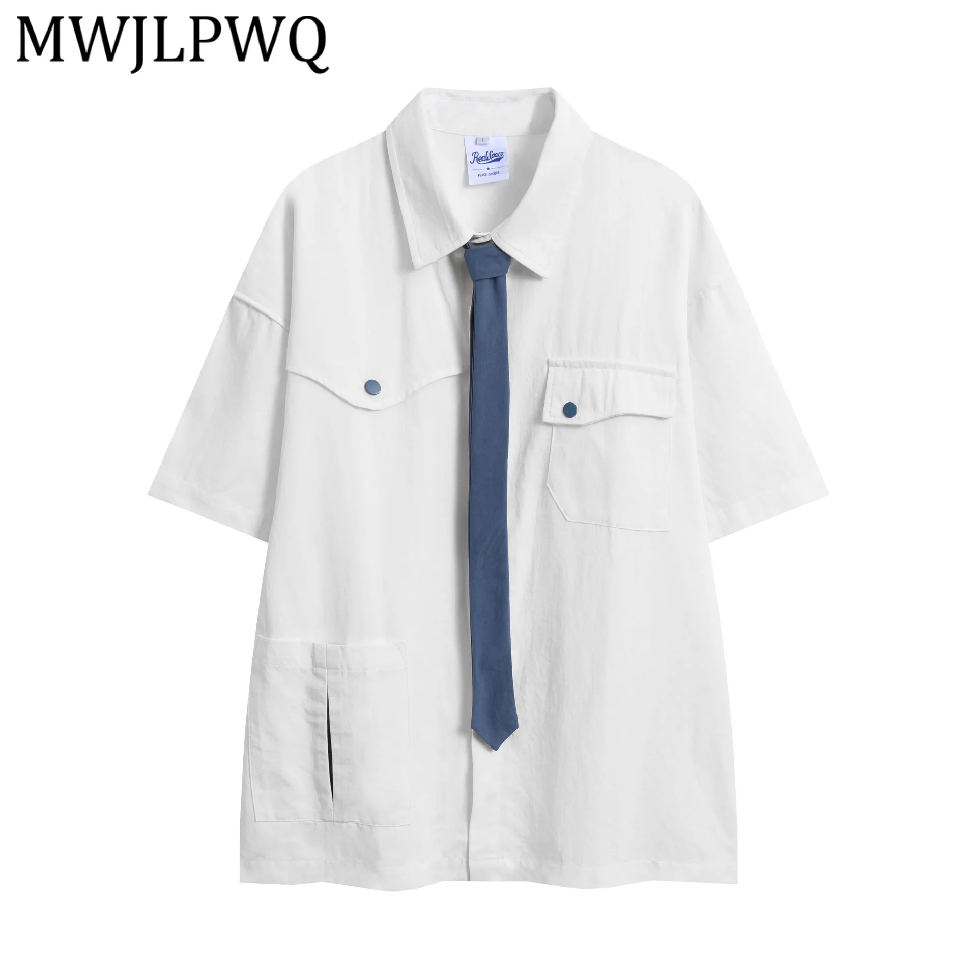 

MWJLPWQ American Street New Short Sleeve Shirt For Men Lapel Solid Color Simple Versatile Loose Tops 2026 Spring Summer 13446