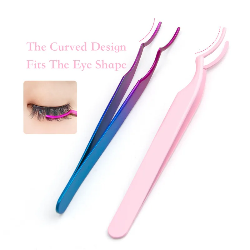 DIY Lash Applicator Curved Lash Tweezers Tool  Stainless Steel Nipper Anti-static DIY Cluster Eyelash Curved Tweezers