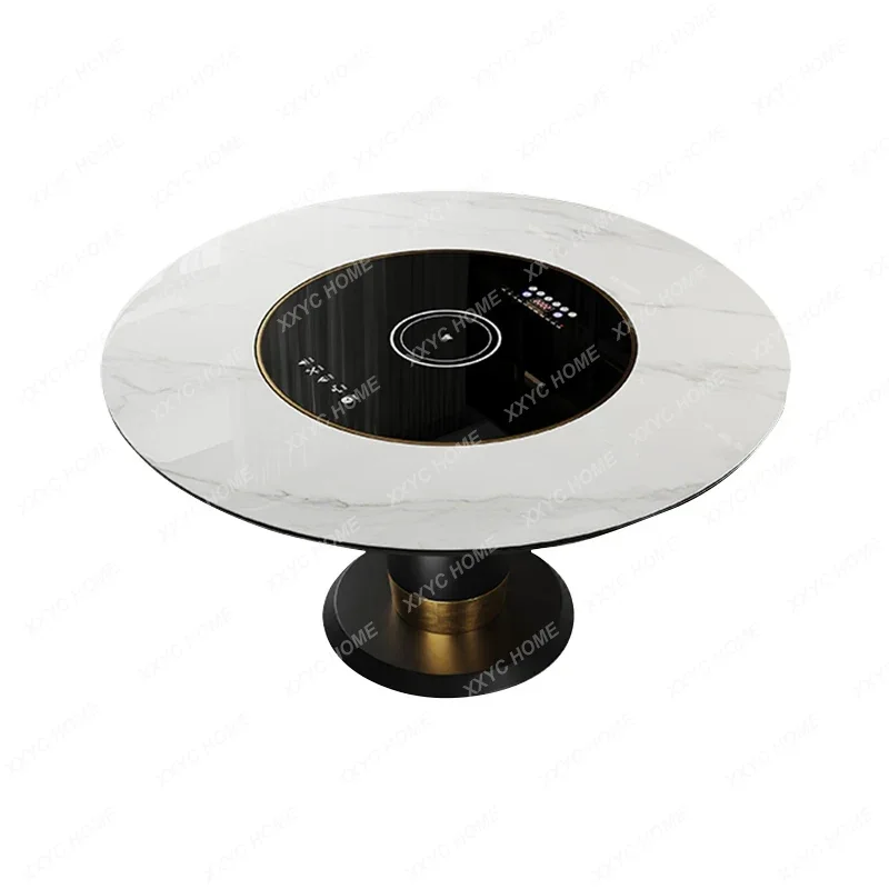 X40 Slate Dining Table High-end Household Multi-function Inlaid Turntable Induction Cooker Round Light Luxury 1.5 Meters Round T