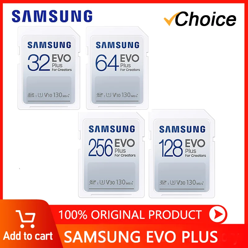 

SAMSUNG EVO Plus Full Size 32GB 64GB 128GB SDHC Card 130MB/s Full HD & 4K UHD, UHS-I