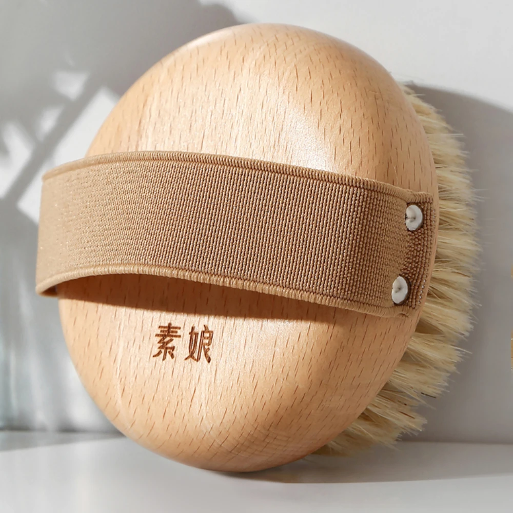 Hog Bristle Bath Brush Massage Back Rub Hand Held Standard Hardness Hair Shower Dry Brushs Wooden Round Bath Fat Skin Scrubber