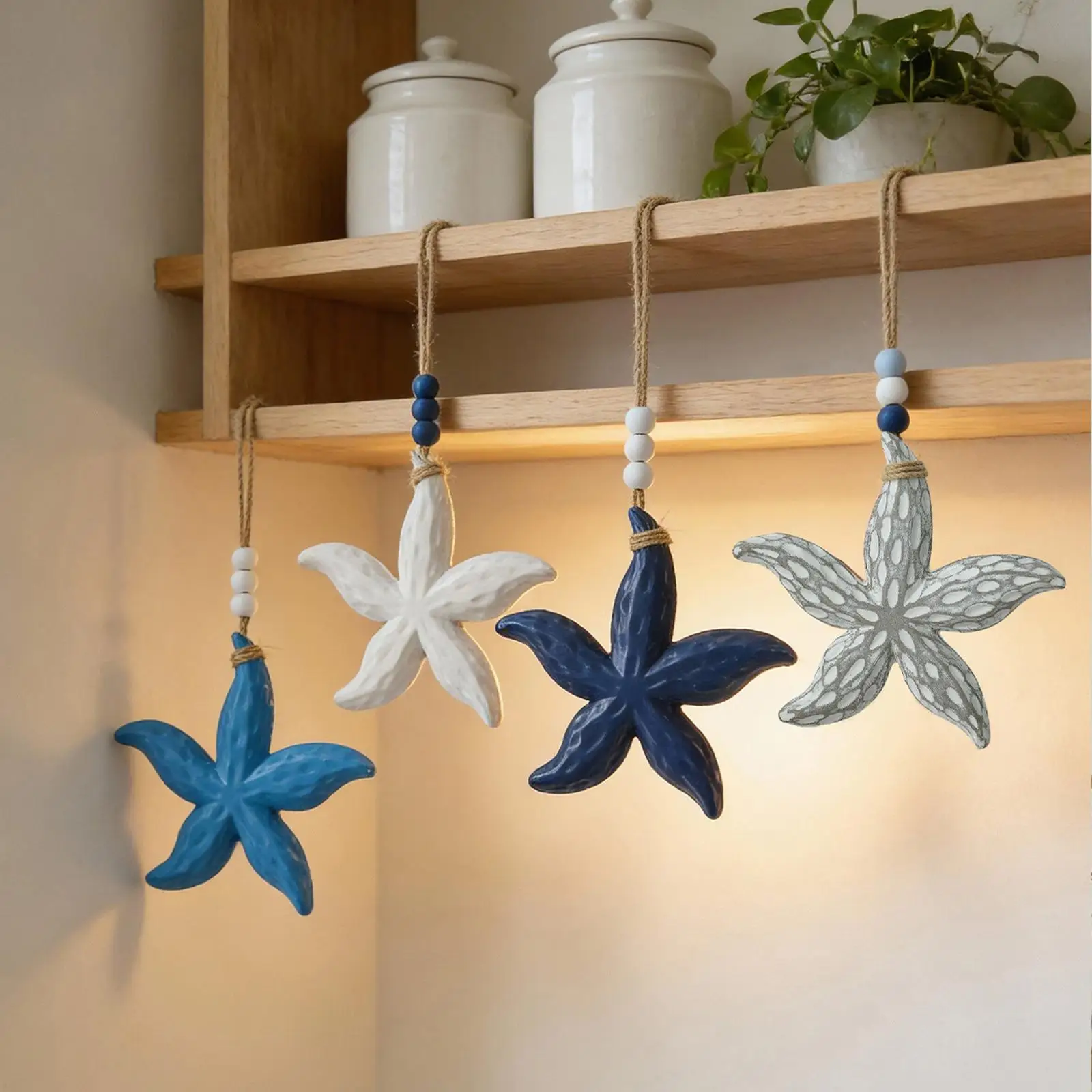Starfish Wall Hanging Decor Handmade Decorations with Rope Nautical Ornament Mediterranean for Wedding Restaurant Bedroom