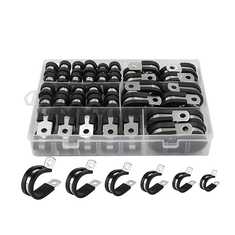 52 PCS Cable Clamp Cable Clamp Assortment Kit Stainless Steel In 6 Sizes 1/4In 5/16In 3/8In 1/2In 5/8In 3/4In