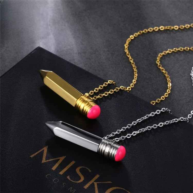 Titanium Steel Mini Air Traffic Control Pencil Pendant Necklace Neutral Pen Can Be Opened Simplicity Fashion Jewelry Daily Wear