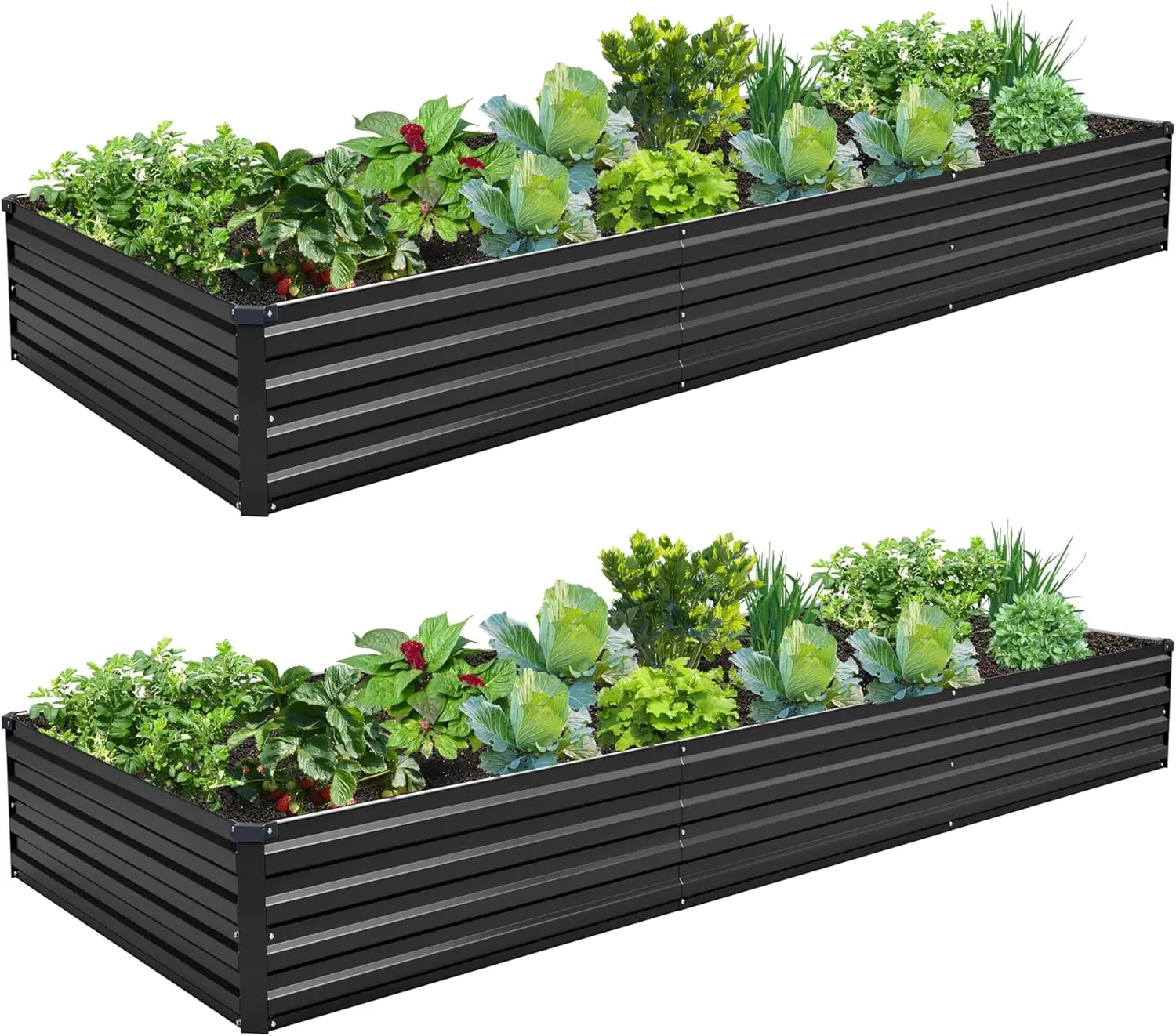 10x3x1FT (2PCS) Galvanized Raised Garden Bed Kit, Large Metal Planter Box for Vegetables, Flowers, Herbs - Black