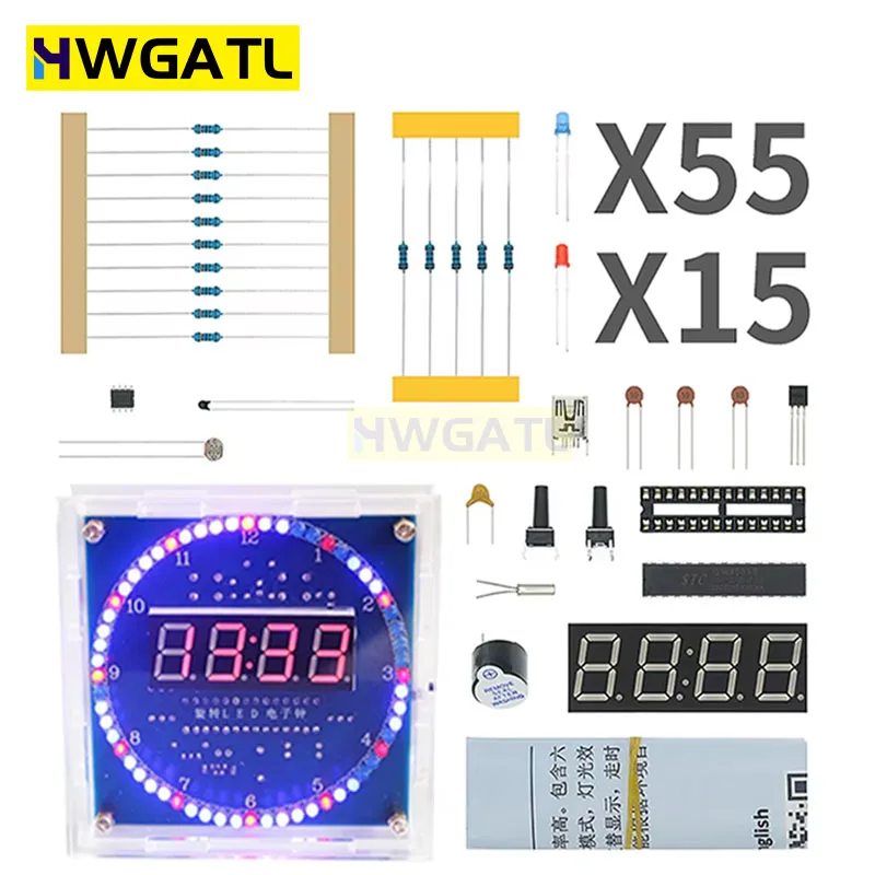 DIY 회전 디지털 LED 디스플레이 모듈 알람 전자 디지털 시계 키트 51 SCM 학습 보드 5V DS1302
