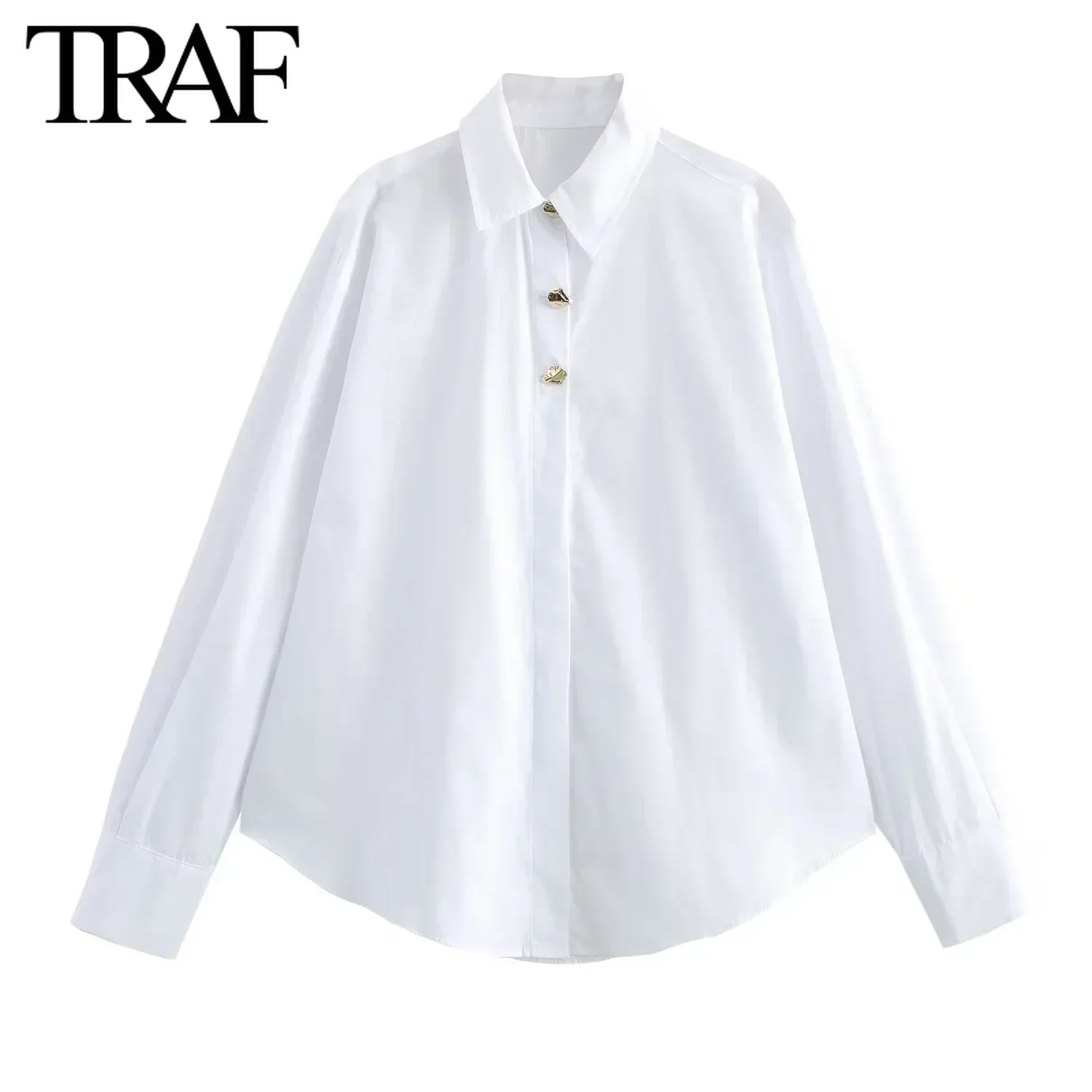 TRAF Poplin Shirt for Women Fashion Autumn Winter  New Long Sleeve Single Breasted Lapel Blouse Street Clothing Shirt Ladies Top