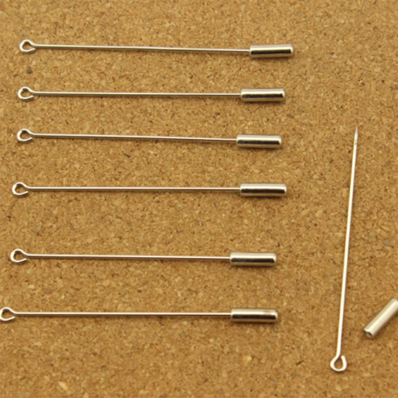 10pcs/Lot Length Rhodium Color Metal Filigree Brooch Clip Pins Round Base For Jewelry Making DIY Accessories