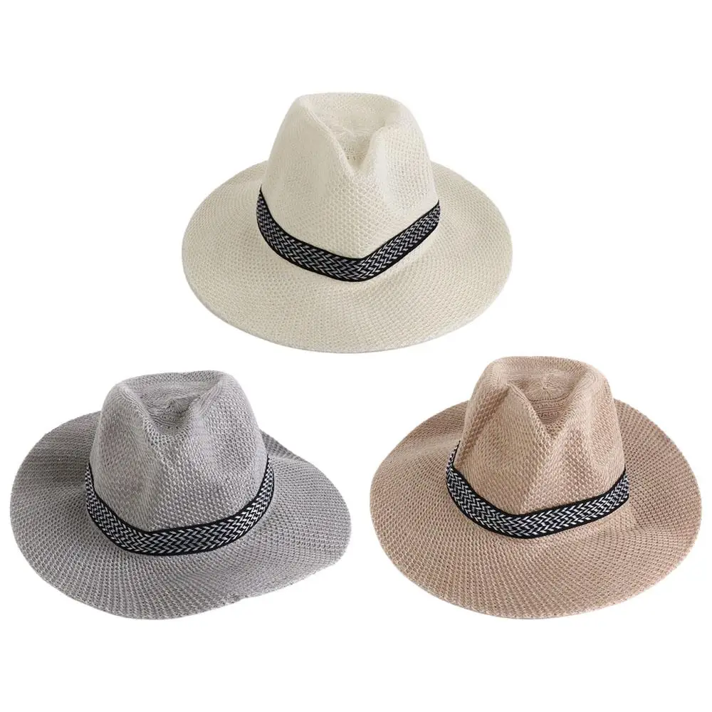 

Bucket cap Fashion Dad Bowler Hat Travel Beach Bohemia Style Middle-aged Men Straw Hat Solid Color Old Man Sun Hat Panama Hat