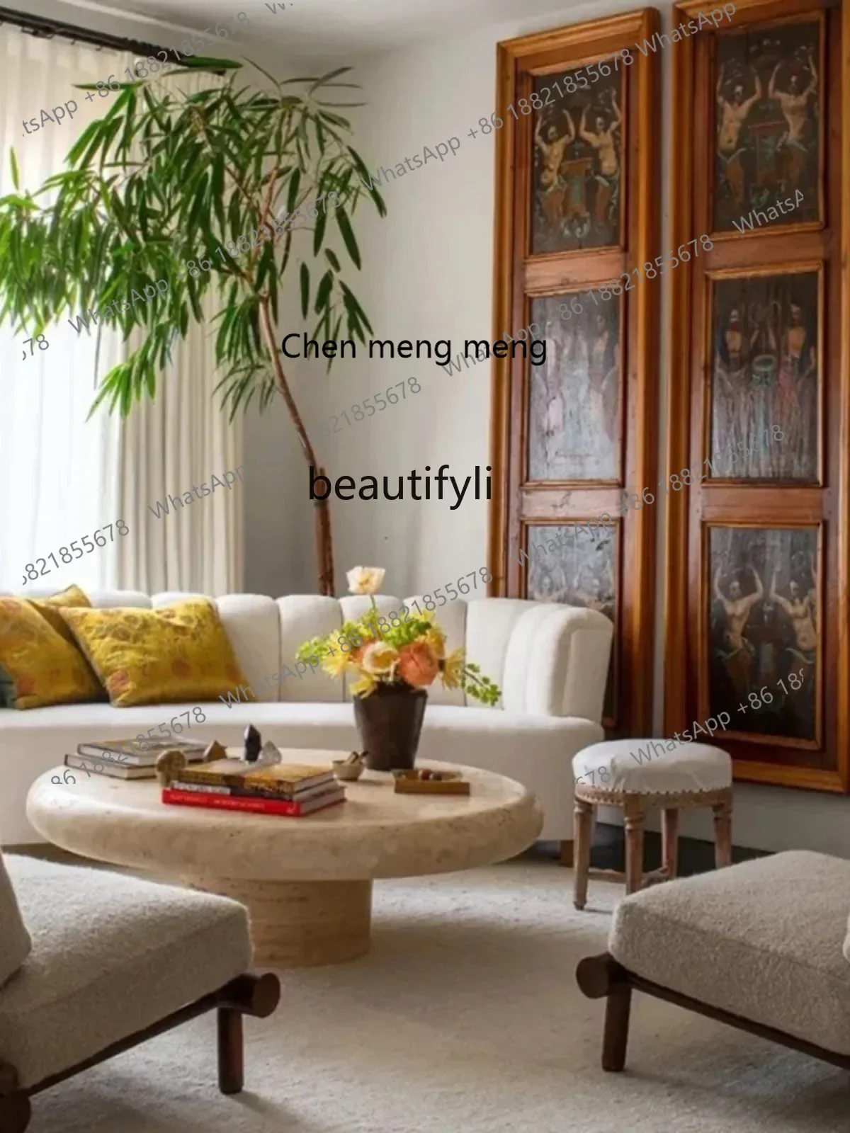 X Natural Cave Stone Coffee Table Designer Living Room Silent Style round Table Marble Retro Tea Table Middle AncientQ