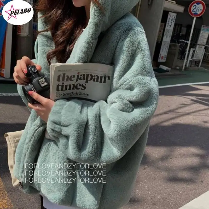 

PULABO Fashion Faux Fur Coat Winter Women Casual Hooded Slim Long Sleeve Faux Fox Fur Winter Jacket Women Casaco Feminino