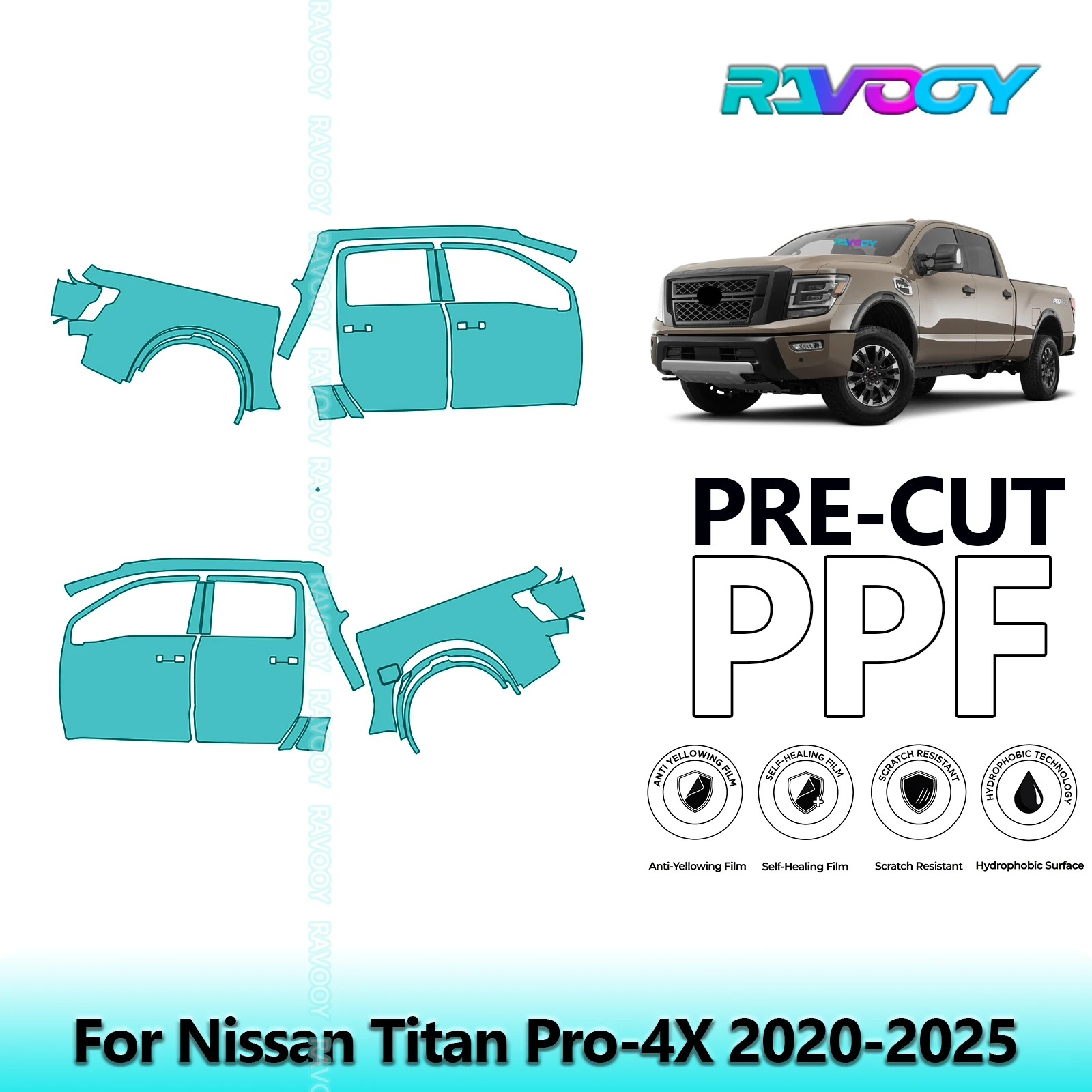 

For Nissan Titan Pro-4X 2020-2025 8.5mil Clear Matte Pre-Cut PPF Door & A/B Pillar Kit TPU Paint Protection Film Set