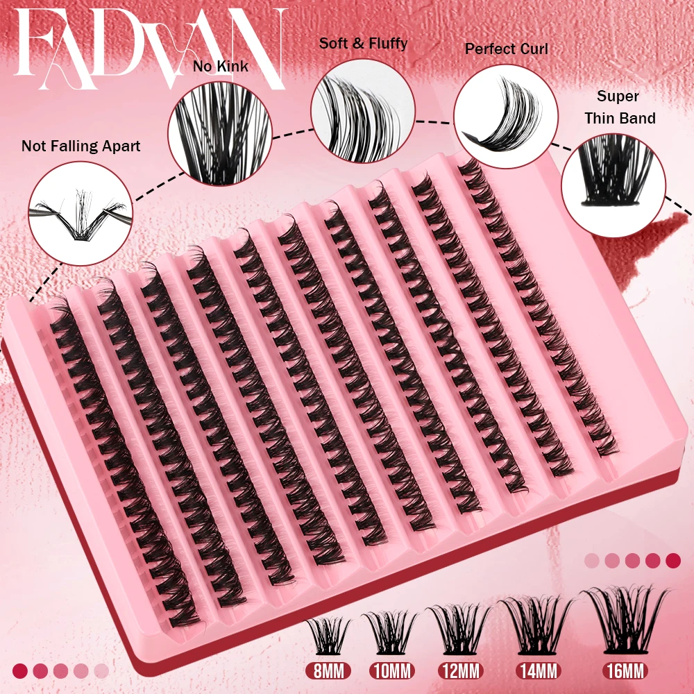 Fadvan DIY Cluster Lashes Mixed Tray Individual Lashes Volume Eye Lashes Soft Natural Lashes Mink Lash Cluster False Eyelashes