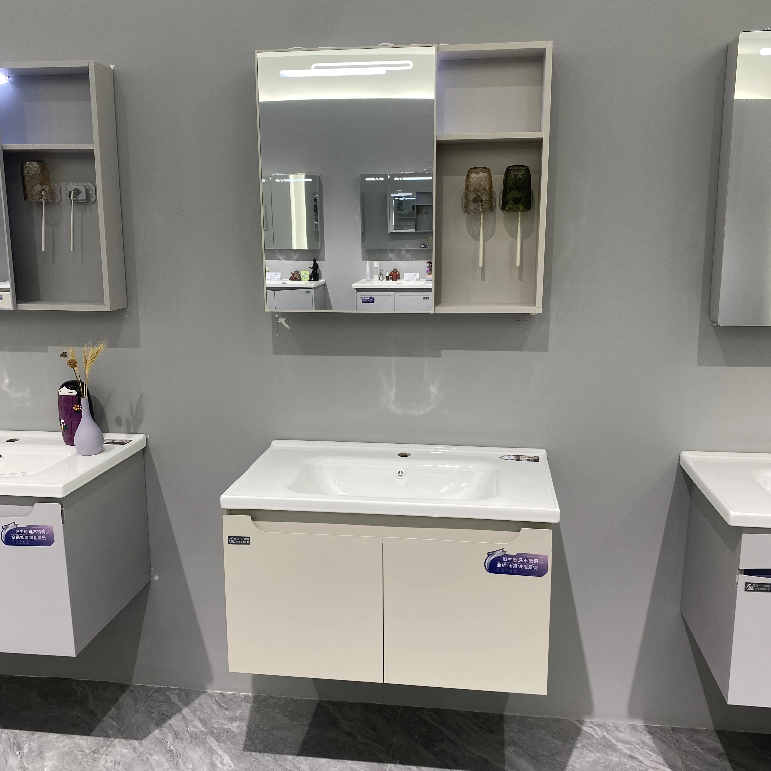 High-Quality Factory-Direct Modern Stainless Steel Wall-Mounted Bathroom Cabinet With Ceramic Basin And Smart Mirror Cabinet