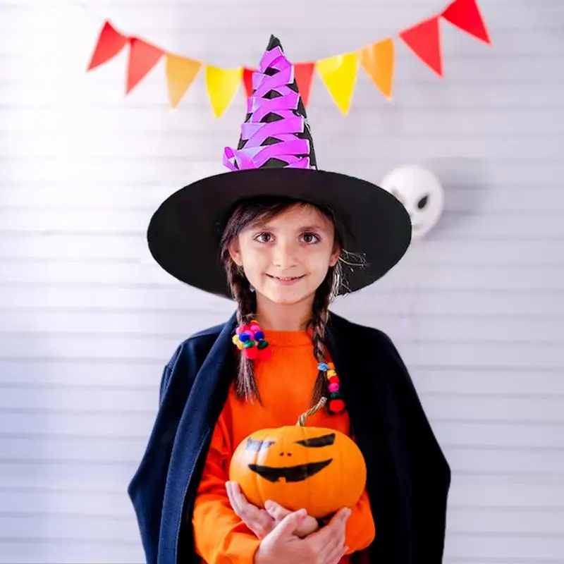 Toddler Witch Costume Witch Hat For Kids Costume Wizard Cosplay Witch Hat Broom For Teen Girls For Role-Play Costume Party