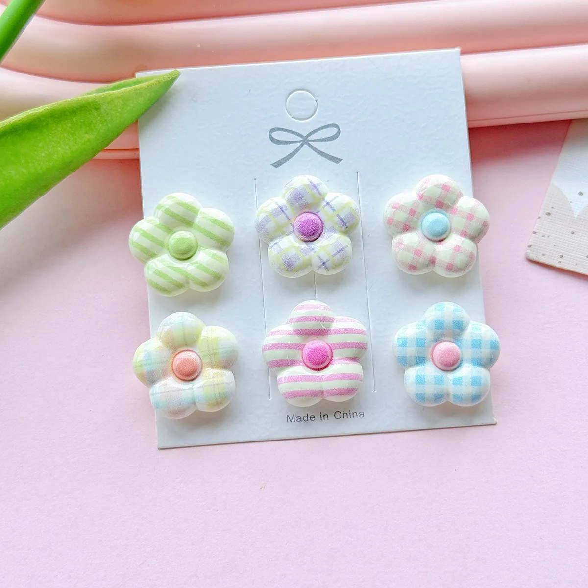 5 個ミニソヴィンテージチェック柄フラワーレジン DIY アクセサリー携帯電話ケースヘアアクセサリーヘアピンクリーム接着剤フラットバック冷凍庫