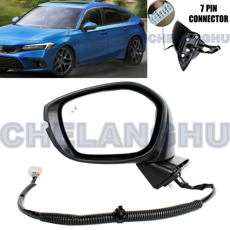 

Mirror Assembly For Honda Civic 2022 2023 US version Left Side 7 Pins Blue Painted Heated Power Adjust Blind Spot Turn Light