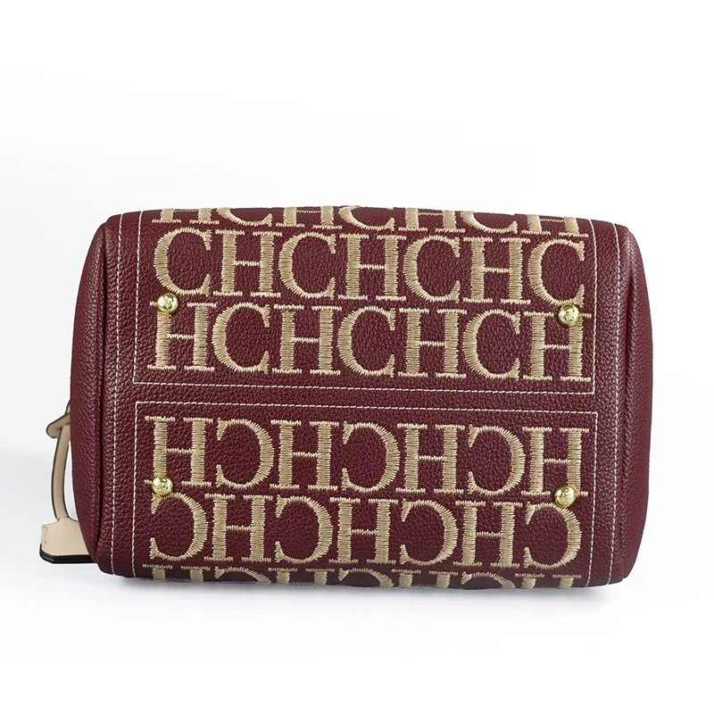 CH Embroidery Letter Boston Bag Women Black PU Leather Handbag Gold Lock Removable Strap Travel Crossbody Shoulder Purse view 5
