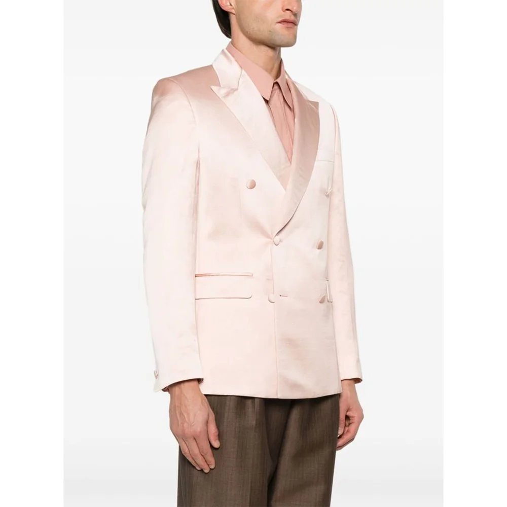 

Fashion Satin Peaked Lapel Double Breasted Men Suits 2 Pieces (Jacket+Pants) Wedding Formal Party Fashion Man Sets Banquet Sets