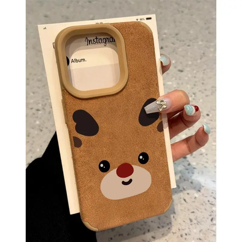 Christmas Reindeer Phone Case for IPhone 16 15 ProMax 11 12 13 14 15 Pro 16Plus 11Pro Soft Premium Sheepskin Silicone Back Cover