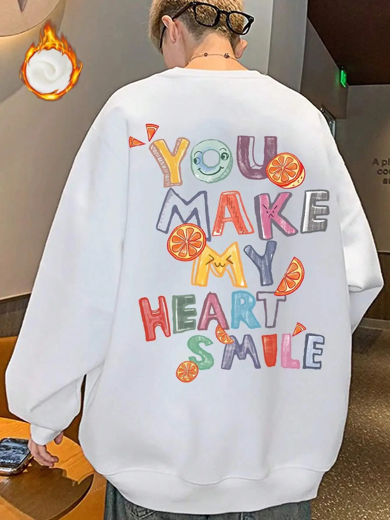 Casual Women Pullover Letter You Make My Heart Smile Printing Sweatshirt Warm Soft Hoodies Loose Crewneck Fleece Female Clothing