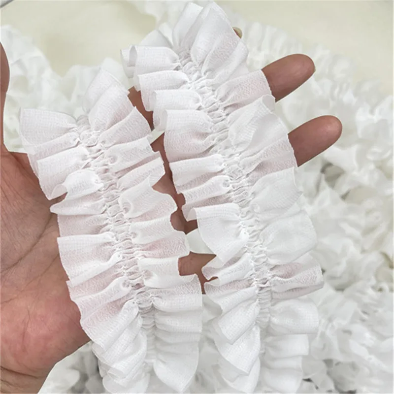 5CM Wide White Black Pink 3d Pleated Chiffon Fabric Embroidered Fringe Ribbon Lace Collar Ruffle Trim Dresses DIY Sewing Decor