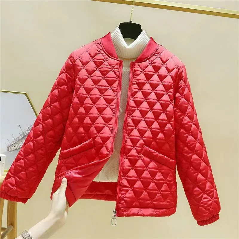 

Spring Autumn New Women Short Retro Loose Small Jacket Stand-up Collar Baseball Clothes Diamond Shaped Checkered Cotton Clothes