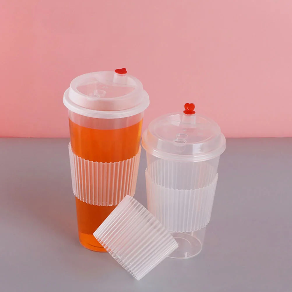 

100Pcs Transparent Wavy Milk Tea Cup Sleeves PP Material Anti Fall Protective Bottle Cover Heat Insulation Cup Cover