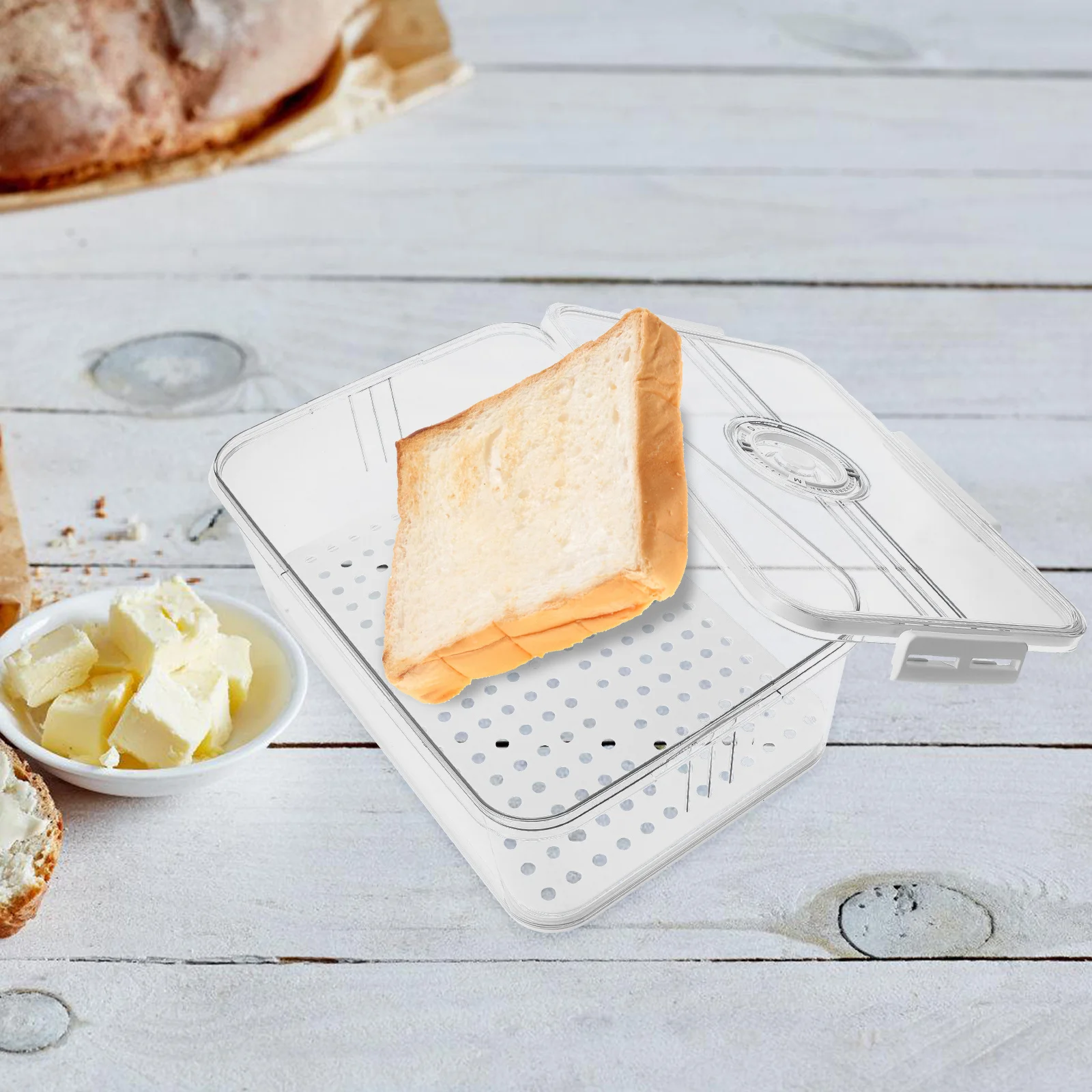 

Bread Box 7002 White Airtight Kitchen Countertop Bread Storage Container Reusable Toast Packing Fridge Food Holder Bead Storage