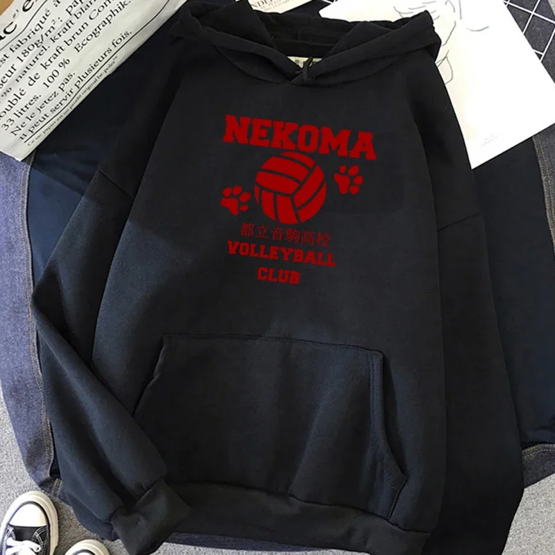 Nekoma Hoodie Volleyball Katzenpfote Anime Sport Club Ästhetisch Vintage Japanisch Schwarz Oversized Lässige Sport-Sweatshirts – Detail 2