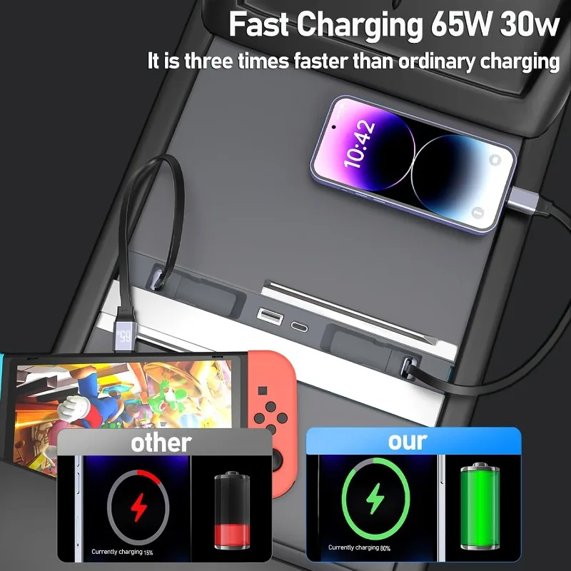 Phone Charger Fast Charging Docking Station For Tesla Model Y Juniper 2026 Model 3 Highland Retractable Center Console USB Hub view 5