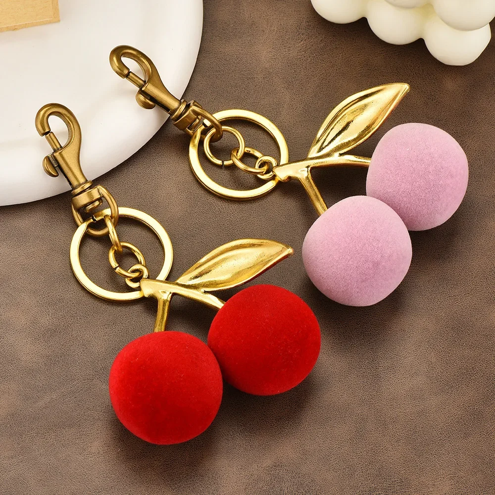 

01Flocking cherries keychain handbag pendant