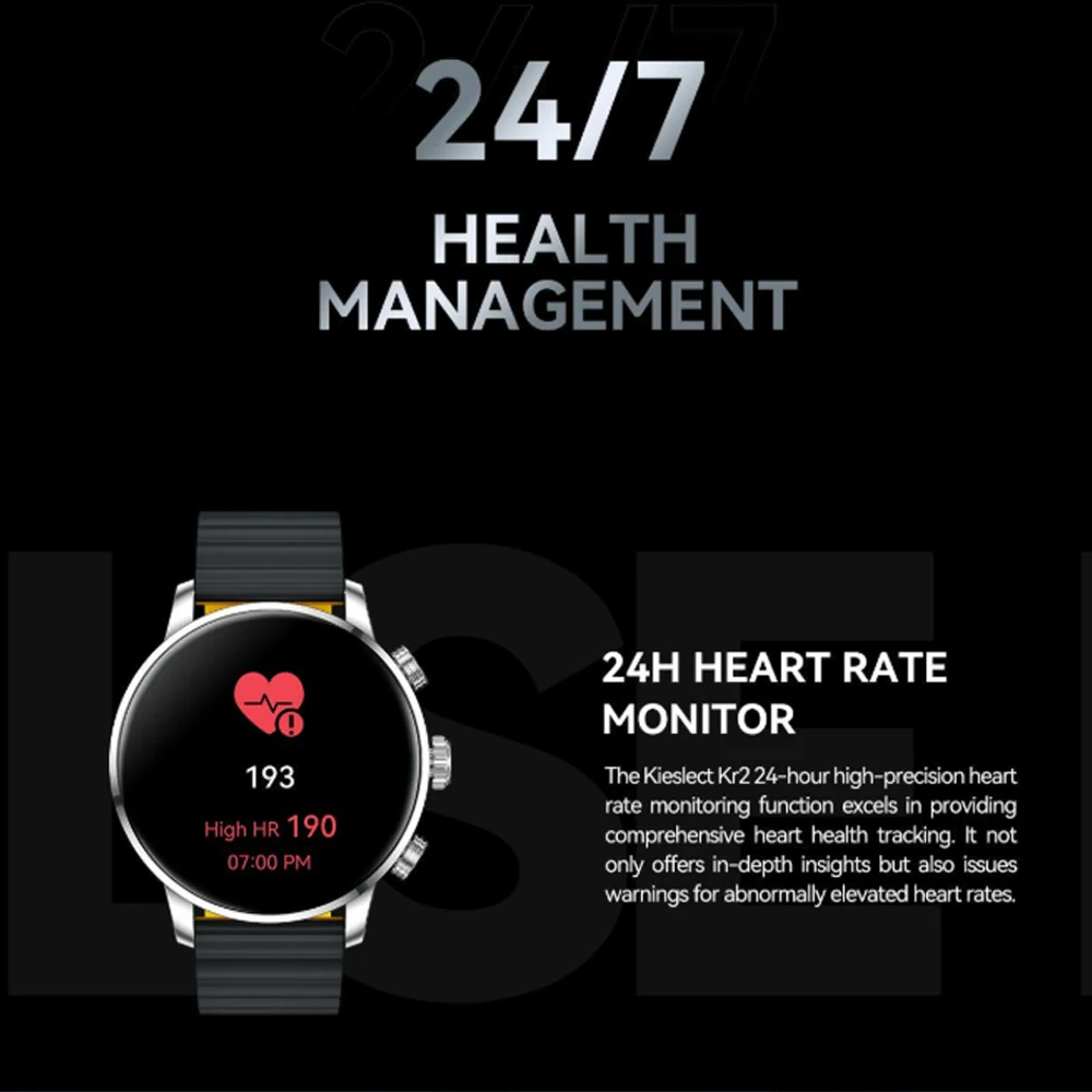 ساعة Kieslect Kr2 الذكية للاتصال بشاشة 1.43 بوصة FHD AMOLED مع AOD لجهاز Android iOS للتحكم عن بعد في الكاميرا ومتتبع اللياقة البدنية