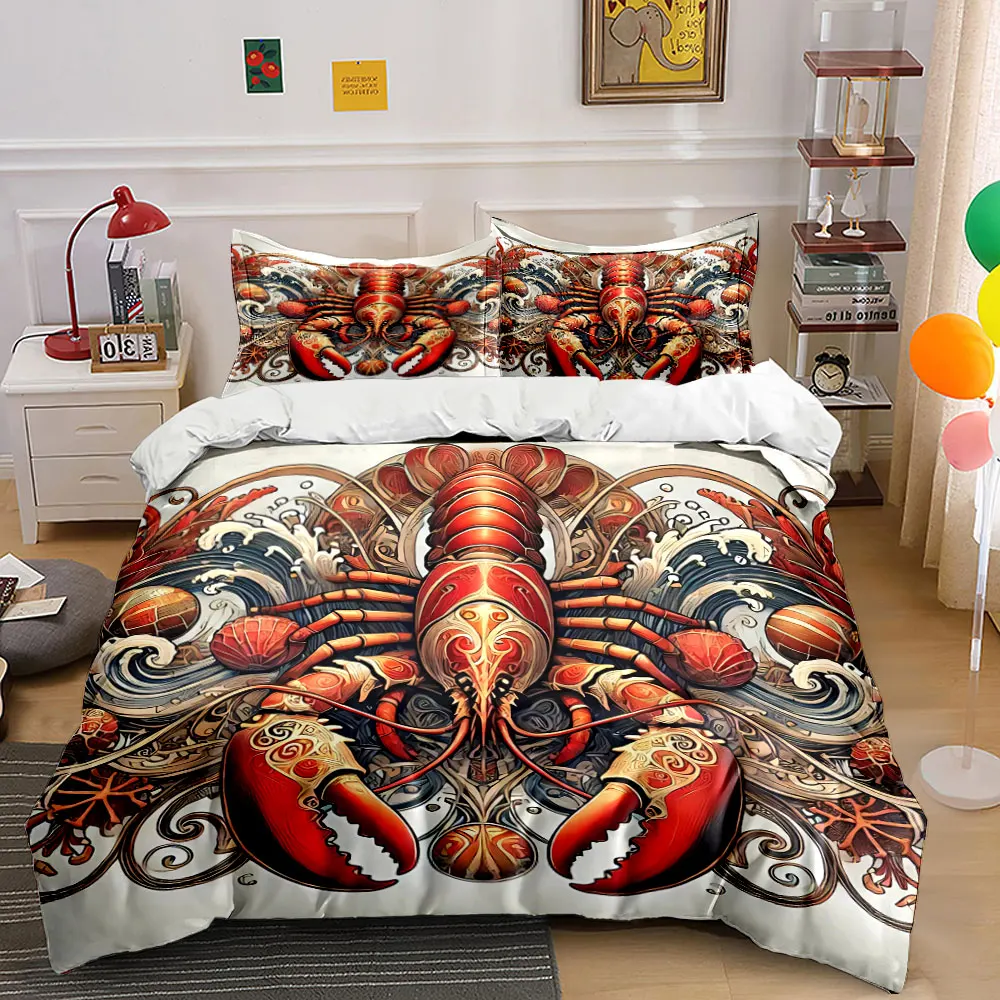 

Lobster Decor Set for Nautical Themes Bedding Set with 1 Duvet Cover 2 Pillowcases Single Double King Queen, Gift