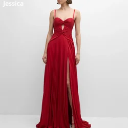 Jessica Sweetheart Red Wedding Dress Pleated Waist Cutout Prom Dresses A-line Spaghetti Straps Princess Bespoke Occasion Dresses