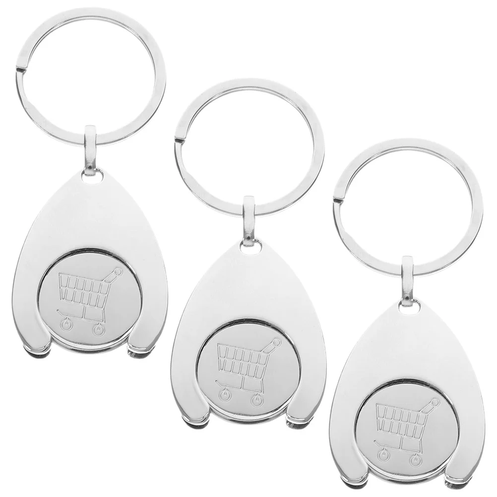 3 Pcs Cart Token Supermarket Keychain Small Trolley Tokens Keyrings Shopping Decors Pendant Metal Portable Removers