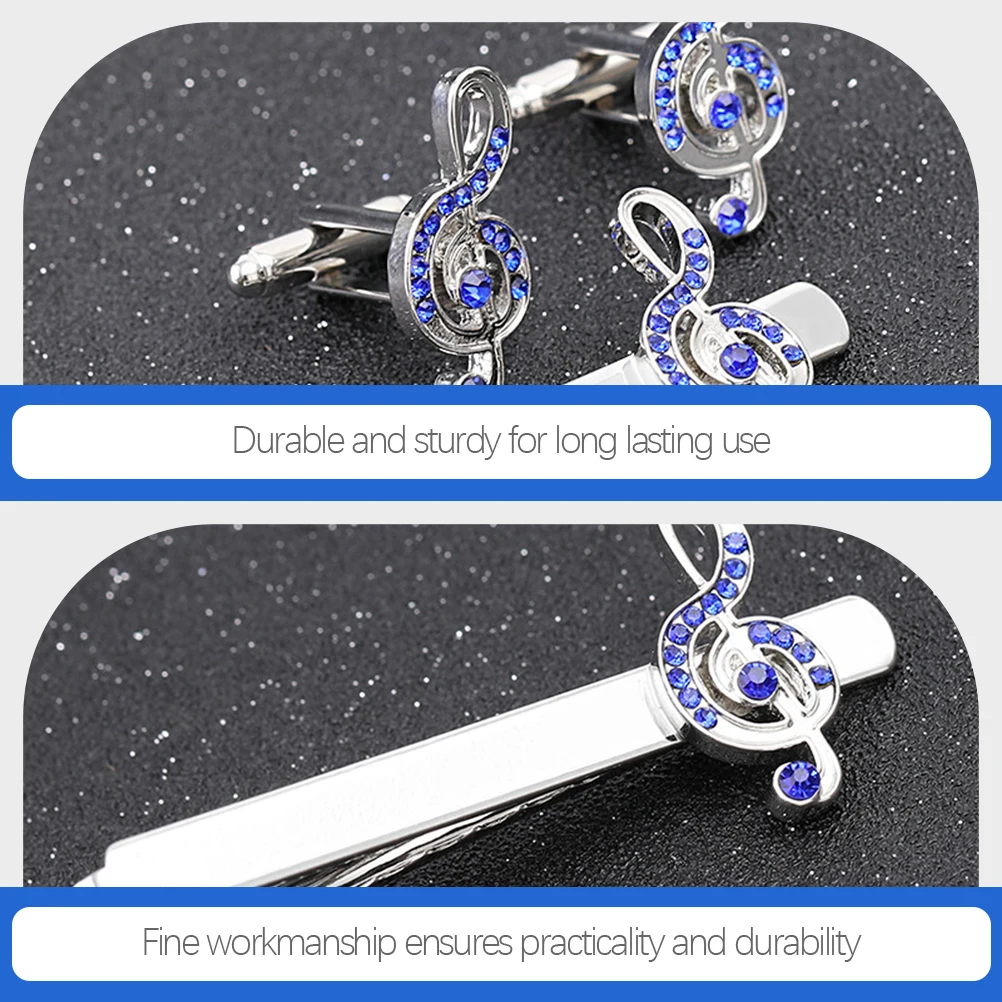 1 مجموعة الرجال زر الكم التعادل كليب قميص الأعمال حجر الراين الموسيقى ملاحظة ربطة العنق بار كليب الكلاسيكية اكسسوارات أنيقة للاجتماعات #5